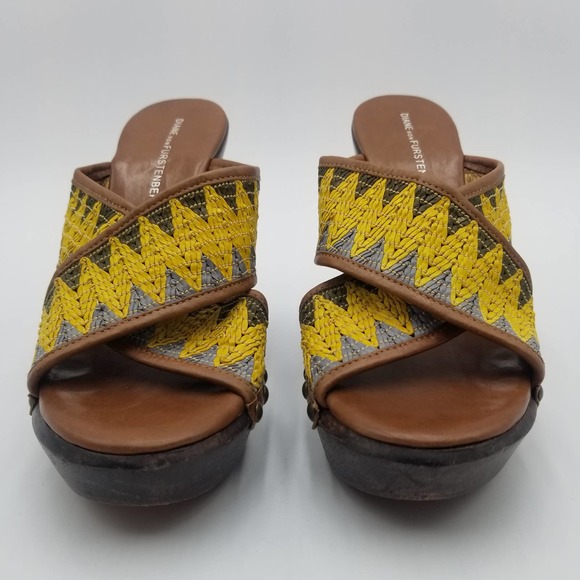 Diane von Furstenberg Wedge Heel Sandals Leather Straps Chevron Print Women's 7 - Picture 4 of 7